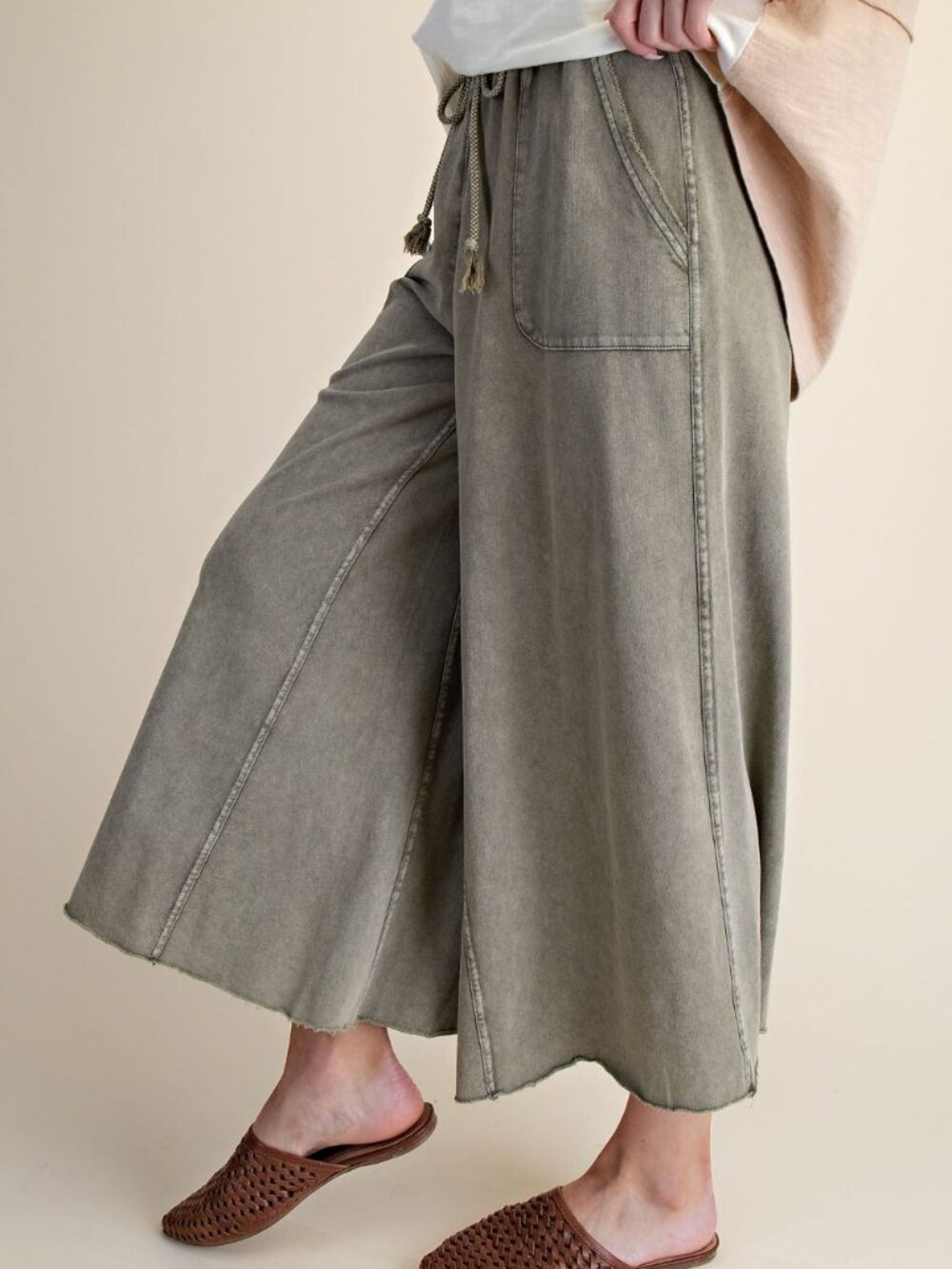 Washed Terry Knit Wide Leg Pants